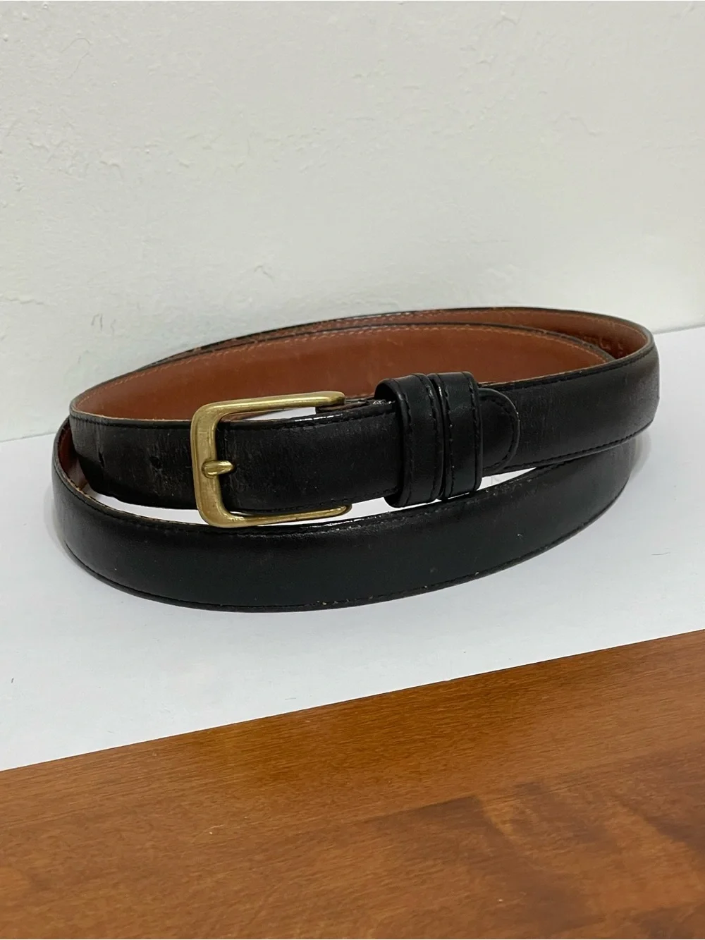 VTG Coach Black Leather Dress Belt Burnished Cowhide Solid Brass Buckle Size 38